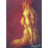 Frank To (Scottish, Contemporary) "Pincoya", a hazy study of the torso of a naked, seated woman