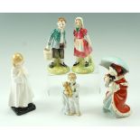 Five Royal Doulton figurines, comprising Jack and Jill, Bedtime, Miss Muffet and Sleepyhead, tallest