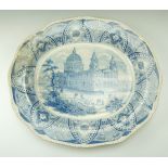 An early 19th Century Carey's Saxon Stone transfer decorated blue and white earthenware ashet,