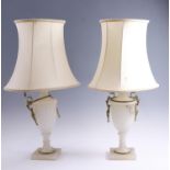 A fine pair of Neo-Classical style brass mounted alabaster table lamps, 49 cm to tops of sockets