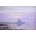 Robert Ritchie (contemporary) A serene, violaceous seascape depicting the isolated Lindisfarne