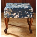 A Victorian carved walnut cabriole leg dressing table stool, 48 x 48 x 46 cm