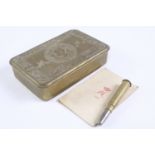 A Great War Princess Mary 1914 gift tin with New Year greetings card and bullet pencil