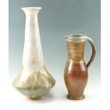 A large studio pottery vase together with a jug attributed to Christine Pedley, tallest 59 cm, (