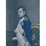 After Paul Delaroche A portrait of Napoleon Bonaparte, lithographic print, on lined card mount in