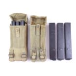 Six Sten SMG magazines in webbing belt pouches