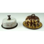 Two late 20th Century studio pottery cheese domes, respectively having a mouse form finial and