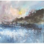 Headland and the seapool (Contemporary) An abstract expressionist, vivid, seascape, watercolour on