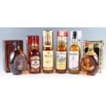 Six bottles of boxed whisky, comprising Dimple 15 Years Old and De Luxe, Bell's, Aerstone Sea