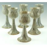 A set of six late 20th Century studio pottery stoneware goblets, 21 cm high