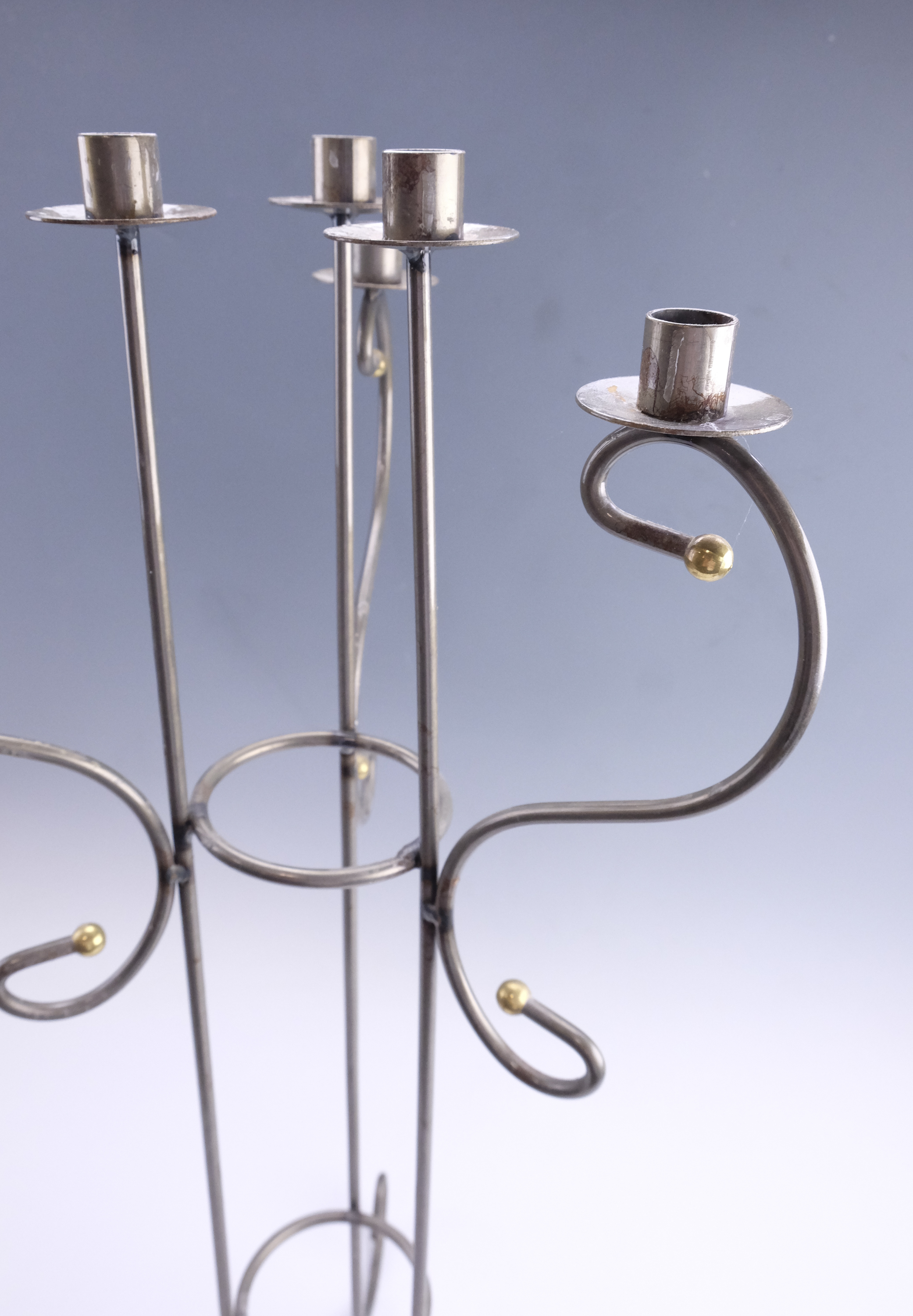 A contemporary wrought iron six candle torchère, together with a conforming single candle wall - Image 3 of 5