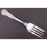 A silver Walker & Hall Queens pattern cake serving fork, 1910, 20.5 cm, 83 g