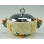 A Clarice Cliff Celtic Harvest lidded preserve pot, 14 cm diameter