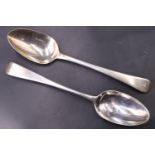 Two George III silver old English pattern table spoons, George Smith III, London, 1785 and London,
