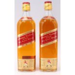 Two bottles of Johnnie Walker red label, 26 2/3 fluid ounces and 750 ml respectively
