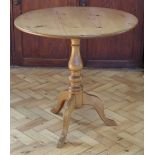 A late 20th Century pine snap top tripod table, 75.5 x 74 cm