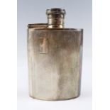 A 1950s electroplate hip flask, bearing engine turned decoration, 11.5 cm