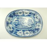 An early 19th Century transfer decorated blue and white earthenware ashet designed by Thomas Bewick,