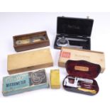 Five vintage micrometres, a Moore and Wright vernier angle gauge, etc