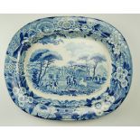 An early 19th Century transfer decorated blue and white earthenware ashet, 'Near Vesuvius',