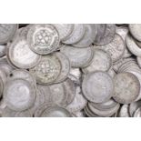 A group of silver pre-1920 GB threepence coins, 160 g, together with a quantity of pre-1947, 289 g