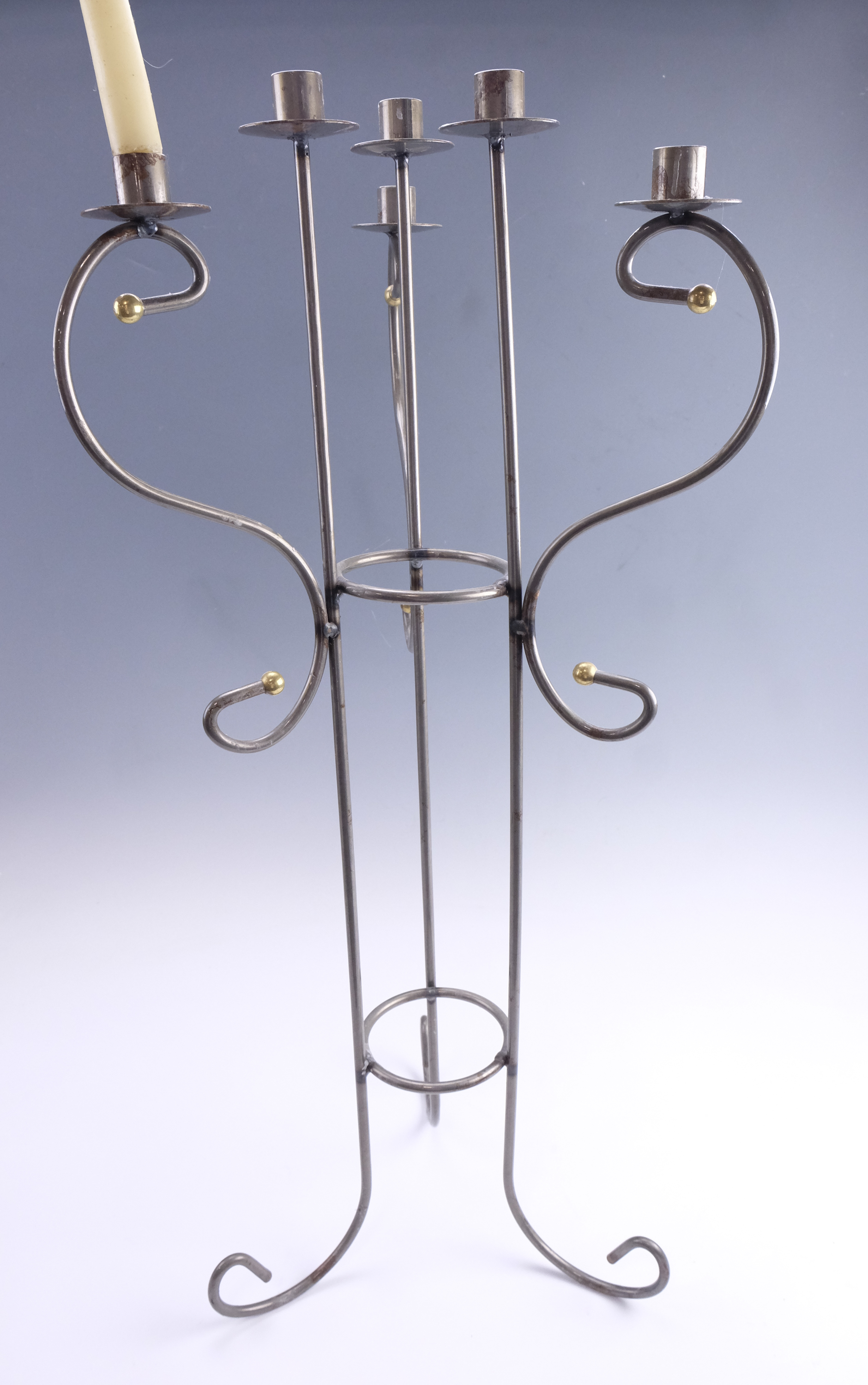 A contemporary wrought iron six candle torchère, together with a conforming single candle wall - Image 2 of 5