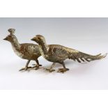 A pair of mid-to-late 20th Century electroplated pheasants, 24 cm long