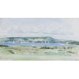 John Fisher A study of a lake with sailboats and rolling hills beyond, watercolour, signed, in