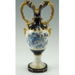 A late 20th Century Royal Dux two handled oviform vase with gilt and floral decoration, 28 cm