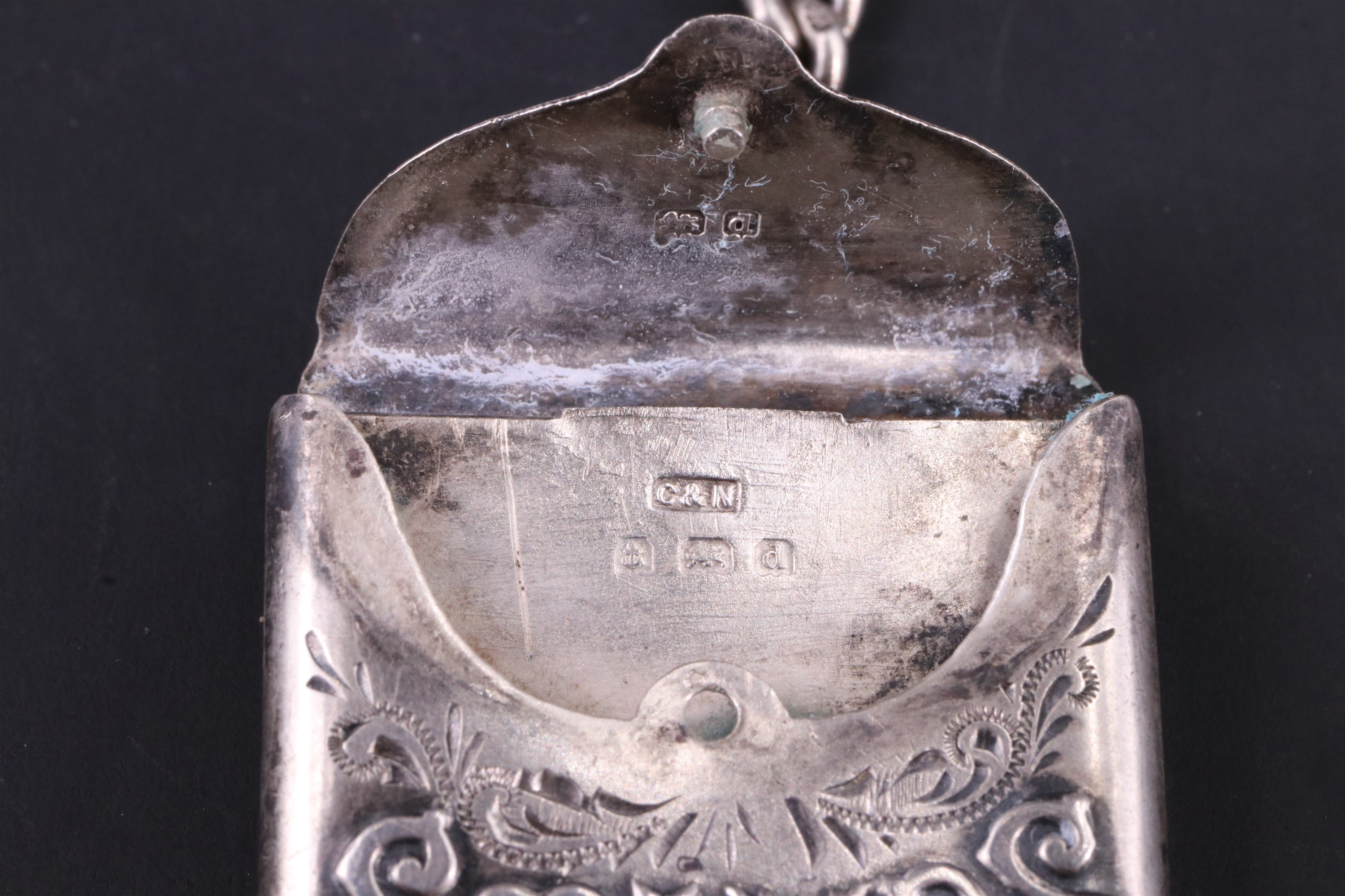 An Edwardian silver fob stamp case, of envelope form and having 'Stamps' embossed to the front, - Image 4 of 5