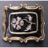 A 19th Century diamond and enamelled yellow metal mourning brooch, the front bearing a forget-me-not