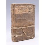 A George II-III velum bound pocket book / ledger, its cover inscribed "Estate of Jno Pilkington [