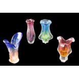 Four studio glass vases, tallest 29 cm