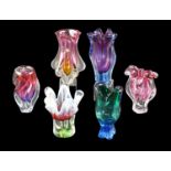 A Bohemia studio glass vase, 23 cm, together with five other vases, tallest 23 cm