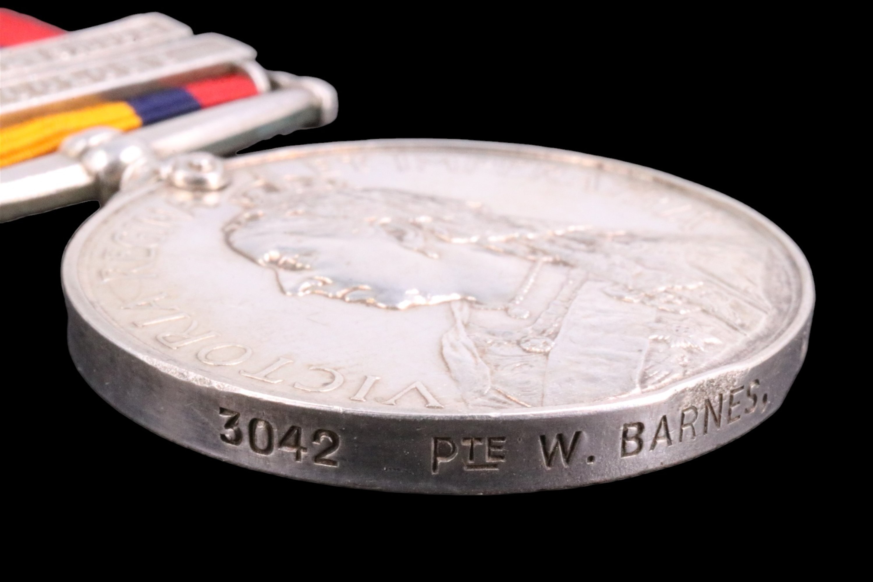 A Queen's South Africa Medal with two clasps to 3042 Pte W Barnes, 1st Border Regiment - Image 3 of 4