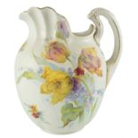 A late Victorian ceramic floral decorated Royal Doulton jug, 30 cm