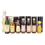 A group of whisky miniatures, including Highland Park, Glenfiddich, Laphroaig, etc