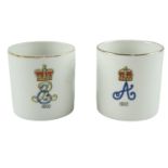A pair of Edwardian lithophane Royal commemorative cans celebrating the coronation of King Edward VI