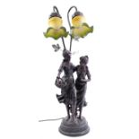 A late 20th Century bronzed-resin figural twin-light table lamp, 66 cm high overall