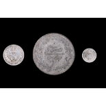 A 1910 Ottoman Egyptian 10 Quirsh silver coin together with two Maundy coins