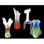 A Due Zeta studio glass vase together with three other vases, tallest 31 cm