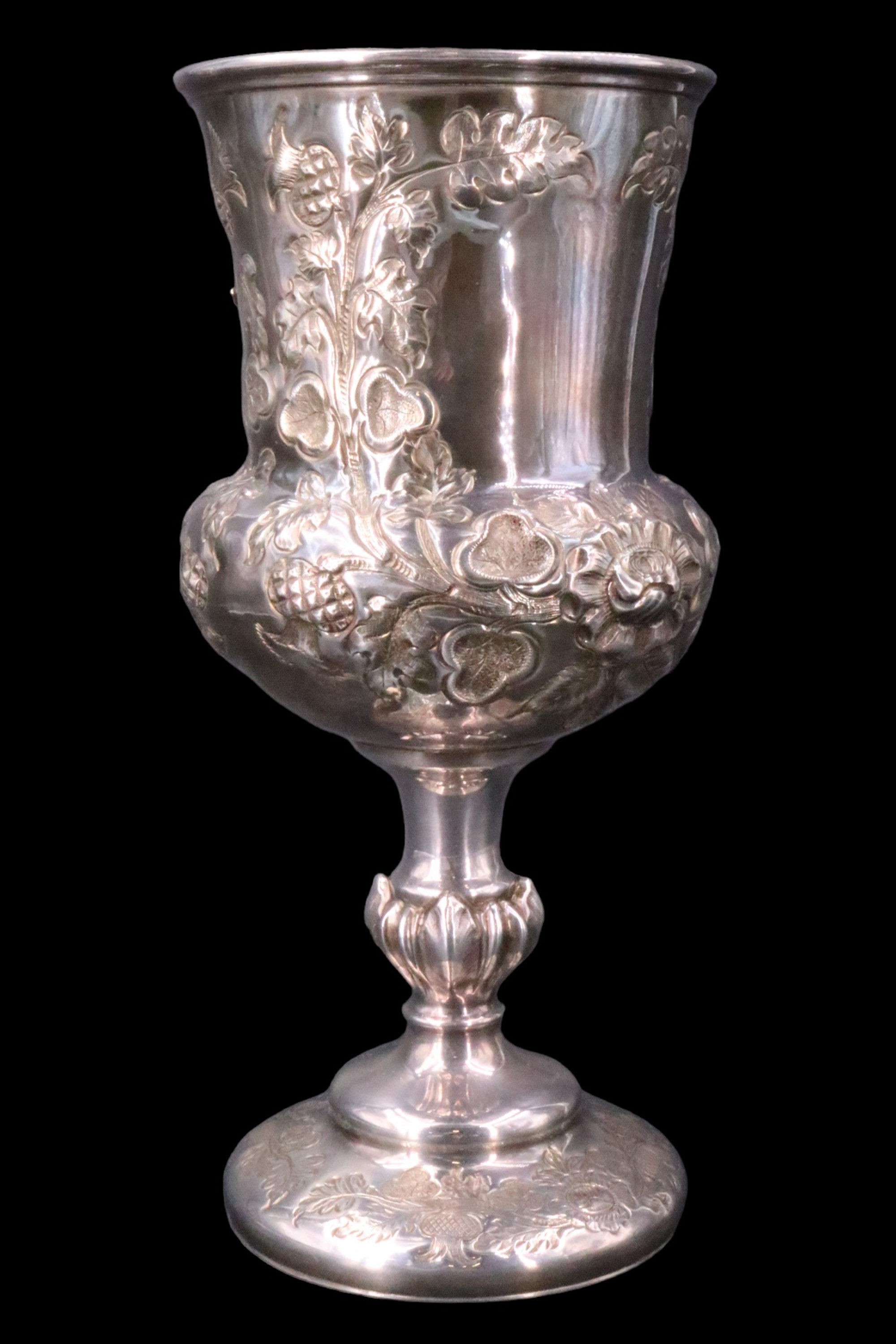 A Victorian electroplate Rifle Volunteer trophy cup, engraved and relief decorated in depiction of a - Image 3 of 3