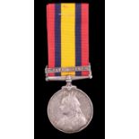 A Queen's South Africa Medal with one clasp to 5379 Pte J Barker, 1st Border Regiment