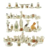 A quantity of Arkinstall & Sons and other crested china animals, hats, figures, etc, together with a