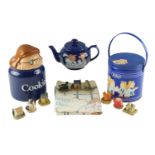 Tetley Tea collectibles including a teapot, cookie jar, etc