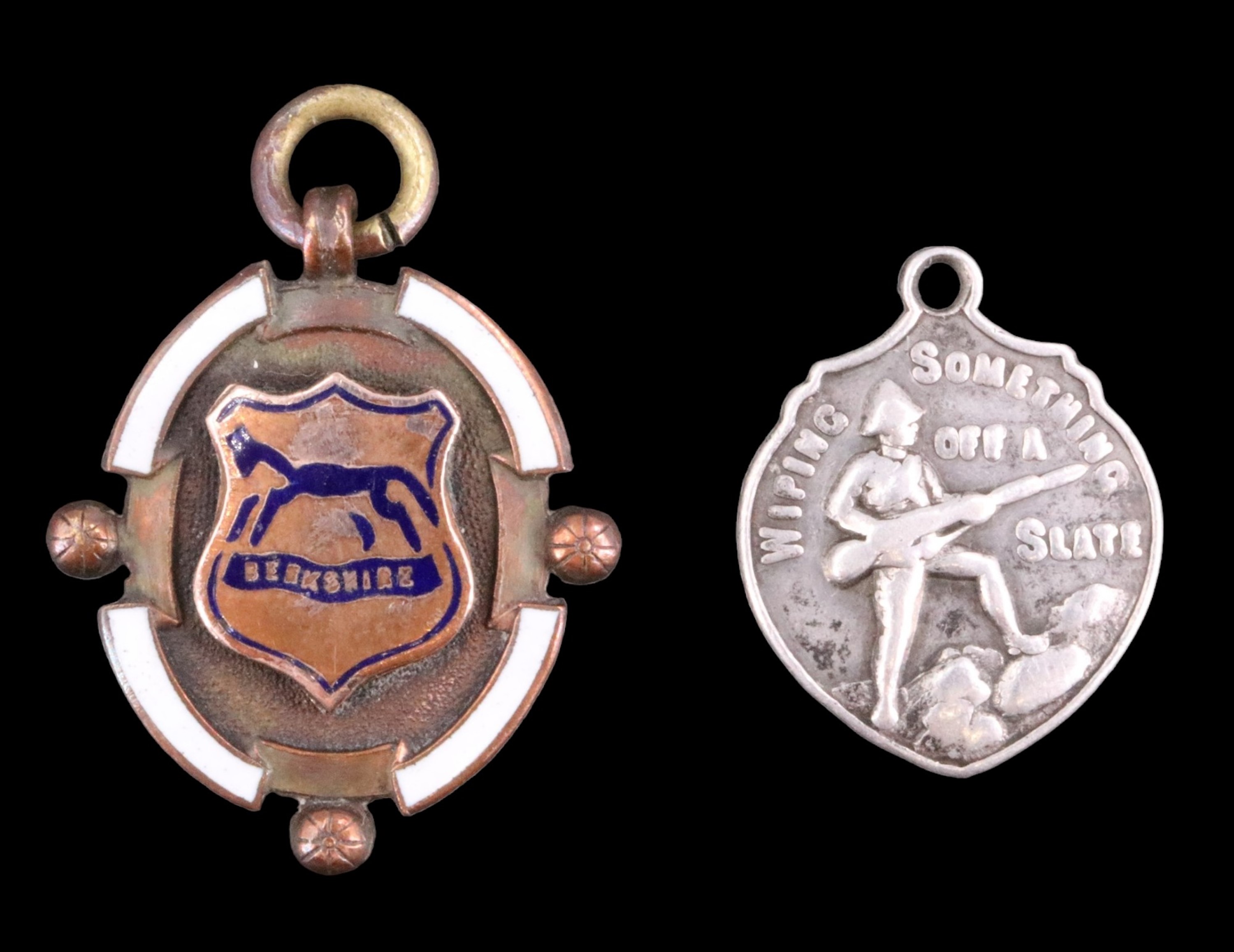 A Berkshire Yeomanry enamelled prize fob medallion together with a Boer War "Wiping Something off