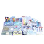A quantity of drawing instruments, templates, compasses, etc, together with calligraphy sets