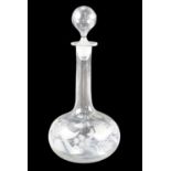 A Victorian etched shaft-and-globe wine decanter, 30 cm