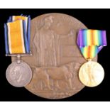 British War and Victory Medals with Memorial Plaque to 3181 Pte John Pattinson, Border Regiment