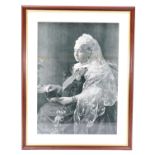 A Victorian monochrome lithographic portrait of Queen Victoria, in card mount and parcel-gilt